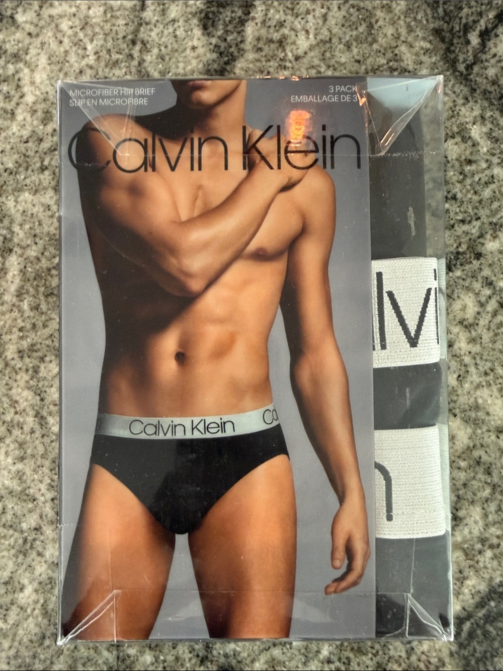 Calvin Klein Black Microfiber Hip Briefs with Gray Logo Waistband - 3 Pack